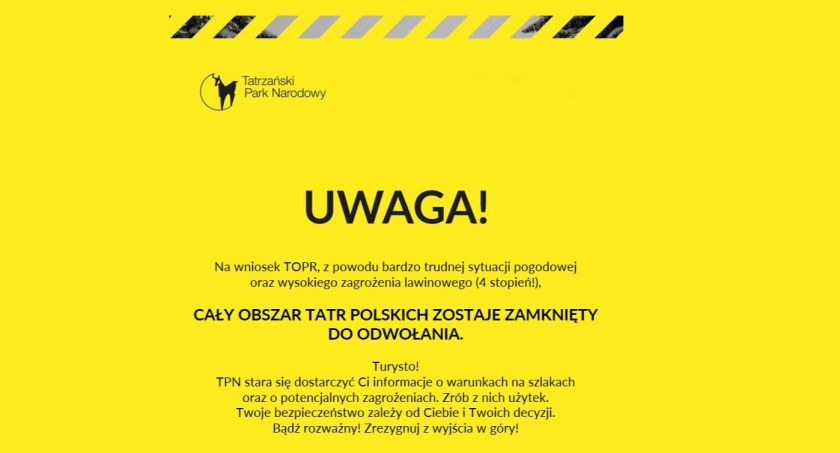  Cały obszar Tatr Polskich został zamknięty 