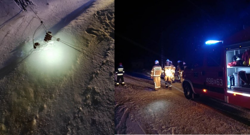 Zerwana linia średniego napięcia na jezdni