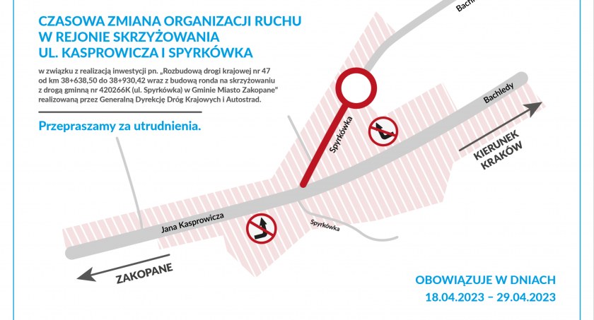 Czasowa zmiana organizacji ruchu w rejonie skrzyżowania ulic Kasprowicza i Spyrkówka