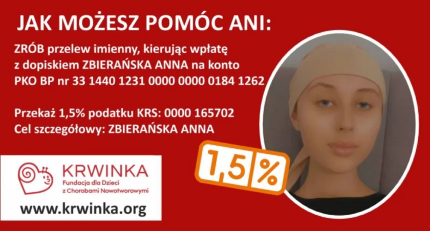 Będziesz się rozliczał? 1 procentem możesz pomóc Ani Zbierańskiej, uczennicy I LO, która walczy z chorobą