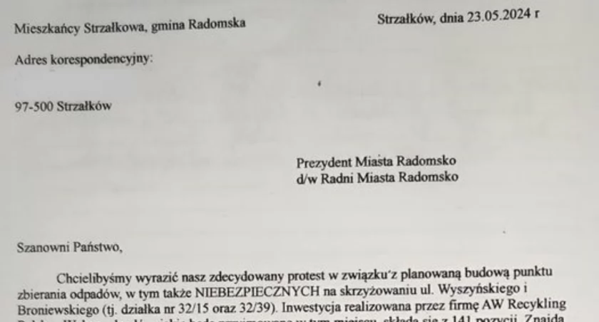 Mieszkańcy Strzałkowa protestują przeciw inwestycji przy Wyszyńskiego i chcą konsultacji społecznych