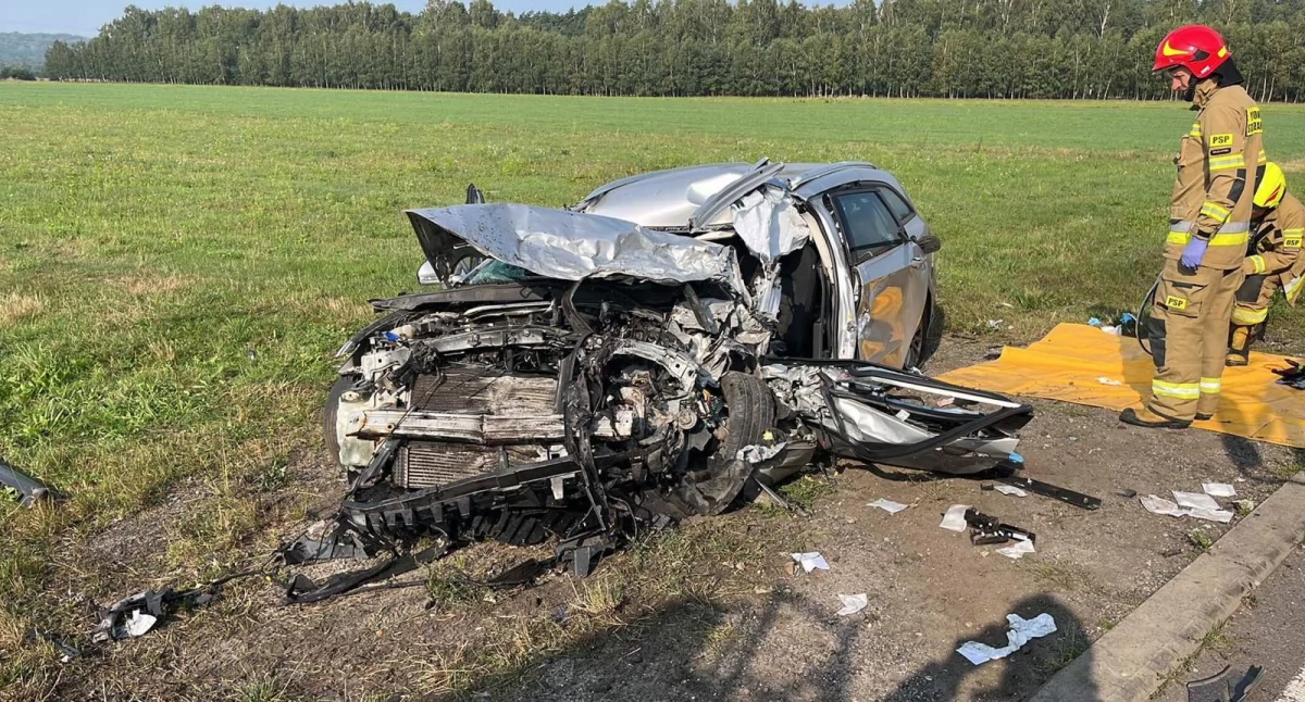 Wypadek w Gałkowicach Nowych. Samochód osobowy zderzył się z ciężarówką. Zginął 47-latek