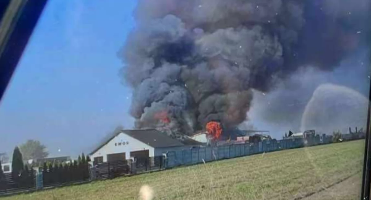 Pożar hali w Krzywanicach. Ogień gasi kilkudziesięciu strażaków 