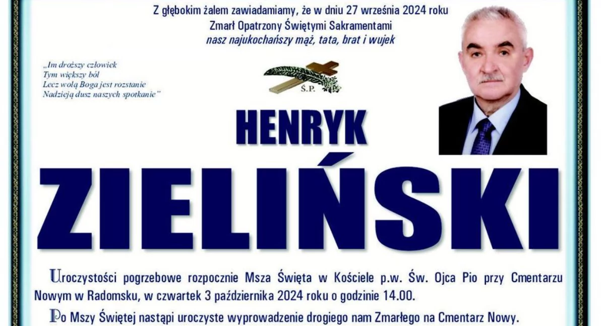 Zmarł Henryk Zieliński, długoletni pracownik Starostwa Powiatowego. Uroczystości pogrzebowe w czwartek 3 października 