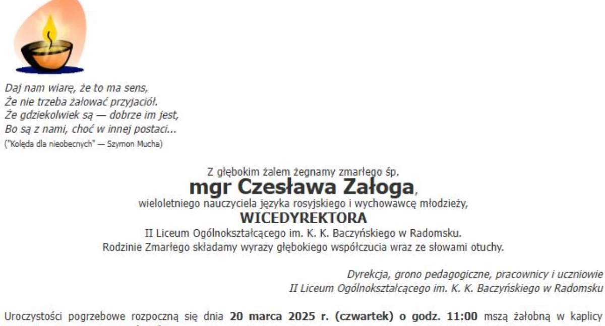 Zmarł Czesław Załóg, wieloletni nauczyciel oraz wicedyrektor II LO. Pogrzeb odbędzie się w najbliższy czwartek