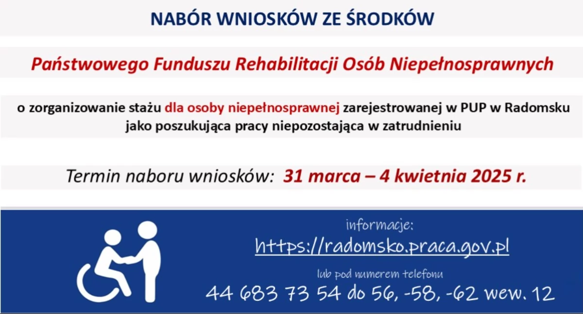 Nabór wniosków o zorganizowanie stażu ze środków PFRON. Wnioski można składać tylko do piątku