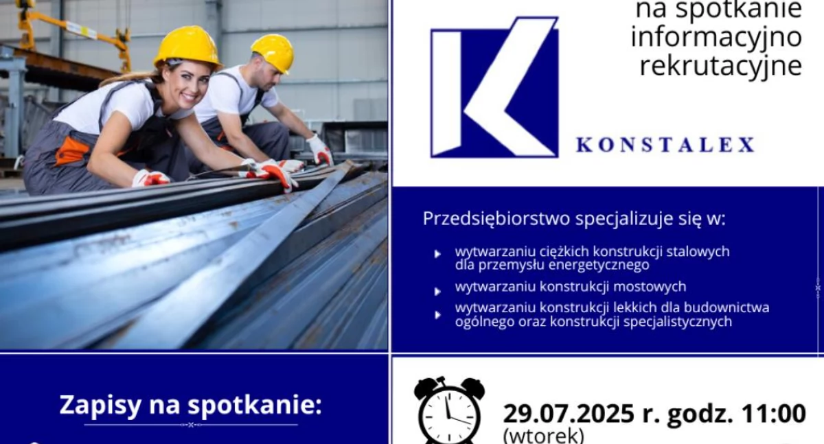 Spotkanie informacyjno-rekrutacyjne firmy Konstalex. PUP zaprasza we wtorek 29 lipca