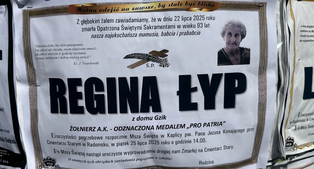 Zmarła Regina Łyp, radomszczanka, działaczka Światowego Związku Byłych Żołnierzy Armii Krajowej, odznaczona medalem 