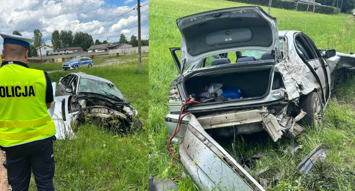 19-letni kierowca BMW z Radomska wypadł z drogi podczas wyprzedzania. Uderzył w słup telekomunikacyjny 