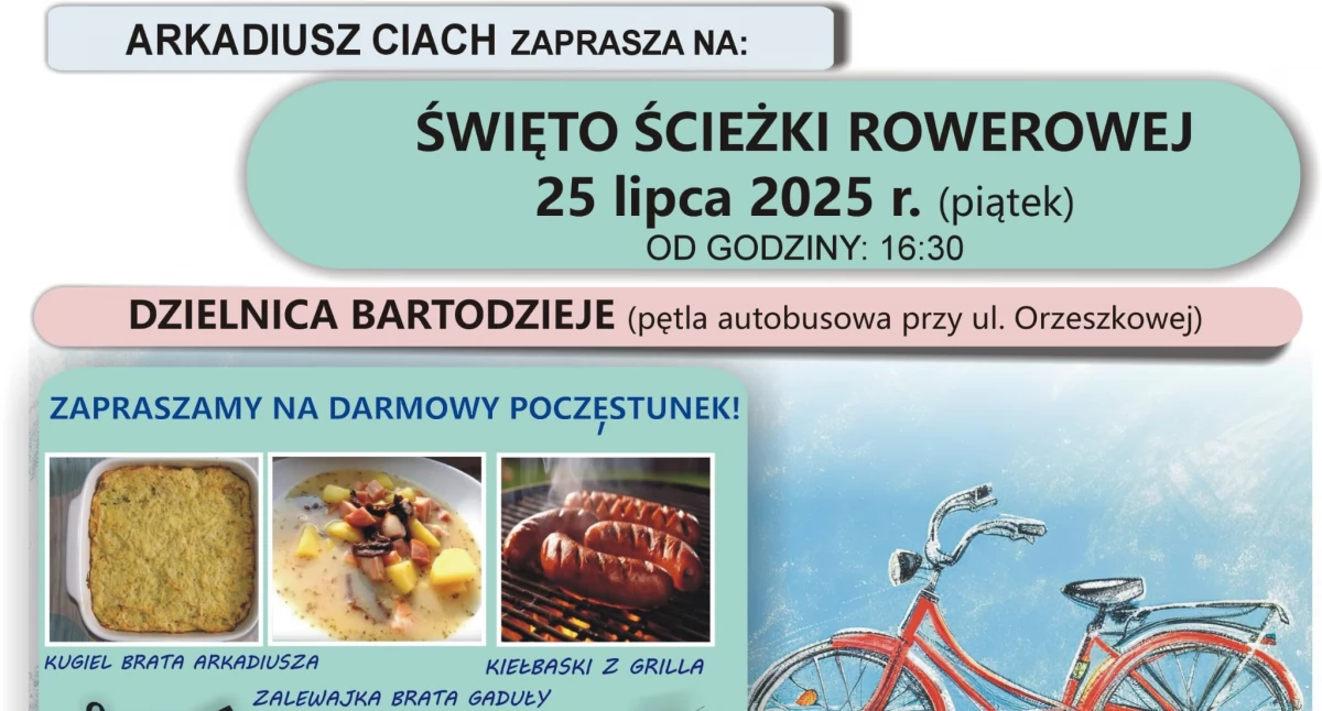  Święto Ścieżki Rowerowej z Arkadiuszem Ciachem. W programie darmowy poczęstunek