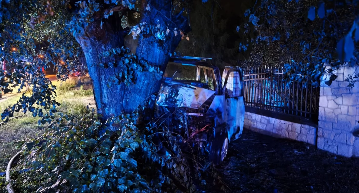 42-latek wjechał busem w drzewo. Samochód się zapalił. Mężczyzny nie udało się uratować