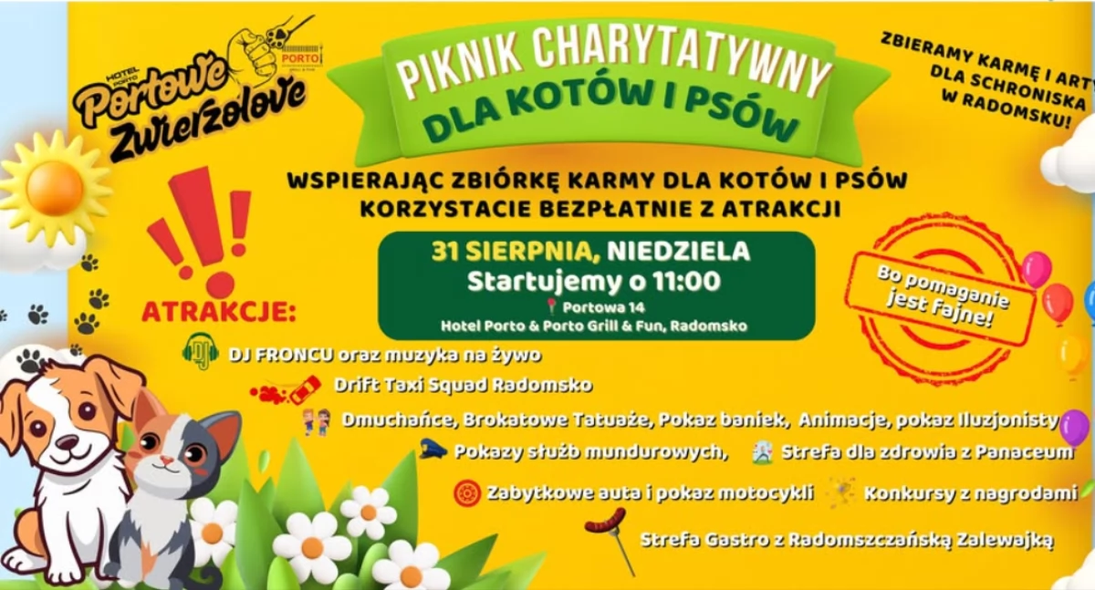Portowe Zwierzolove: Piknik charytatywny dla kotów i psów w Radomsku. Zabawa i pomoc radomszczańskiemu schronisku dla zwierząt