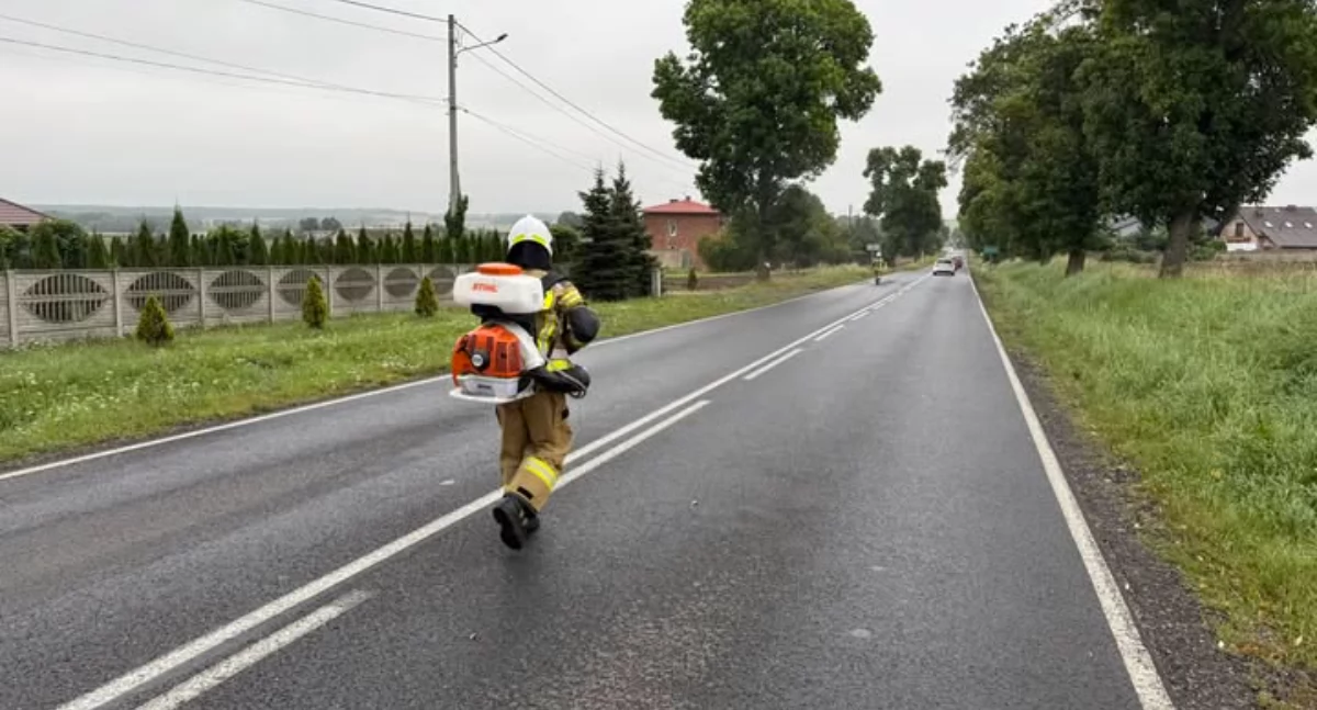 Wyjątkowa długa “plama ropopochodna”. Strażacy sprzątali drogę dwie godziny