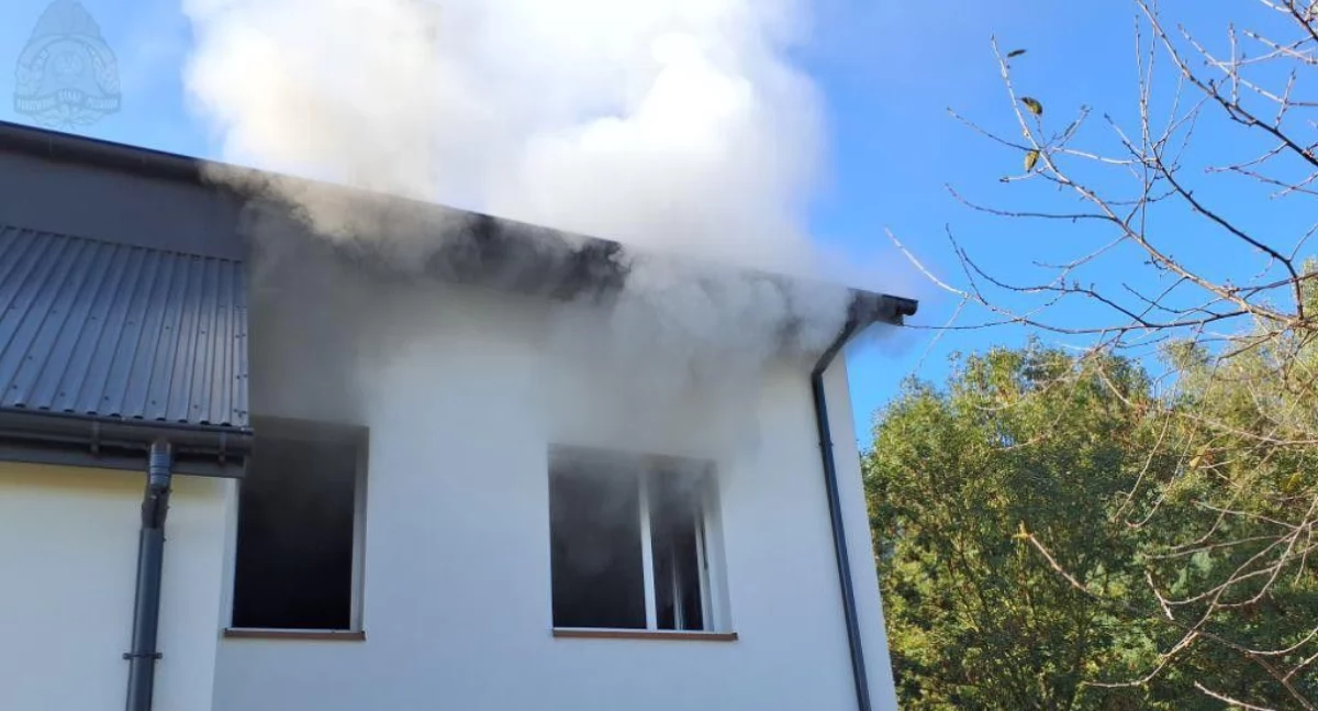 Pożar w domu jednorodzinnym w miejscowości Chruścin w gminie Gomunice. Strażacy ewakuowali psa