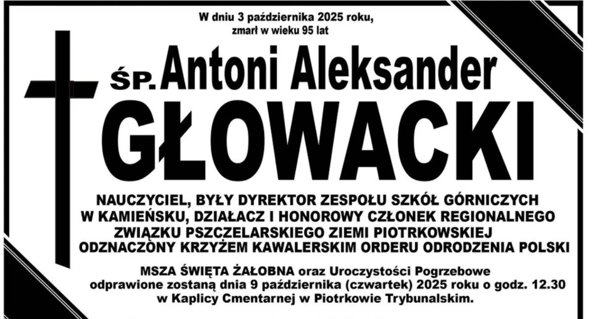 Zmarł Antoni Głowacki, były dyrektor Zespołu Szkół Górniczych w Kamieńsku, zasłużony nauczyciel i społecznik