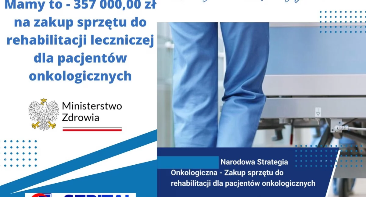  357 tys. zł trafi do radomszczańskiego szpitala. Na zakup sprzętu do rehabilitacji leczniczej dla pacjentów onkologicznych