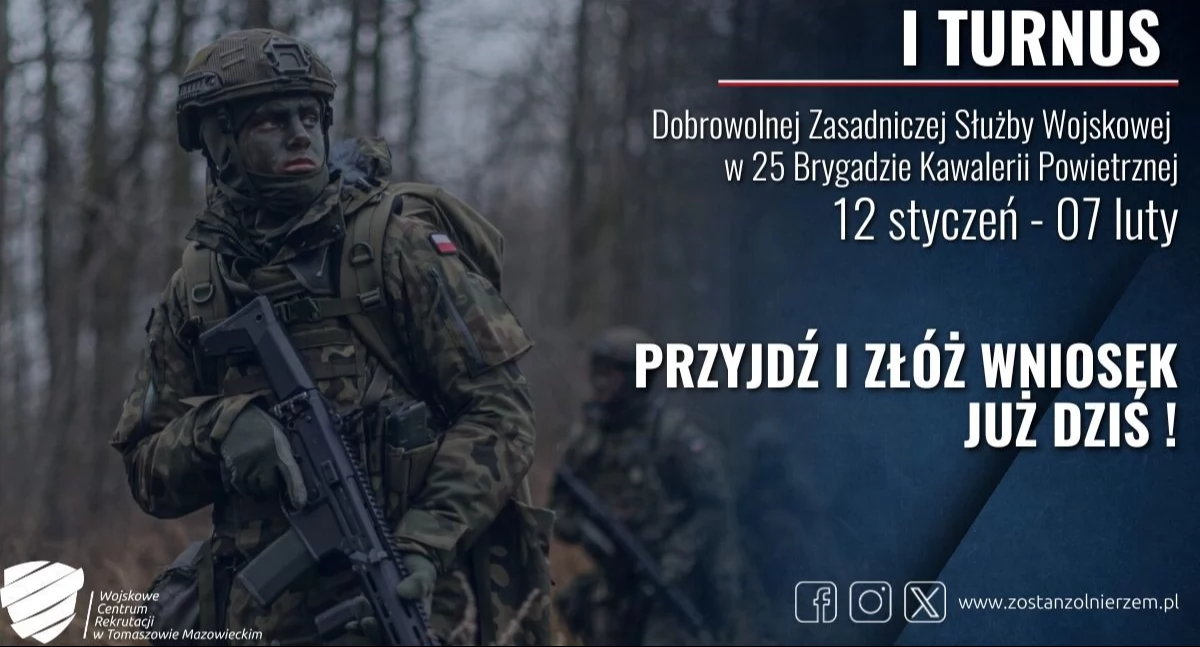 I turnus Dobrowolnej Zasadniczej Służby Wojskowej w 2026 roku. Kto chętny na miesięczne szkolenie w 25 Brygadzie Kawalerii Powietrznej w Tomaszowie Mazowieckim?