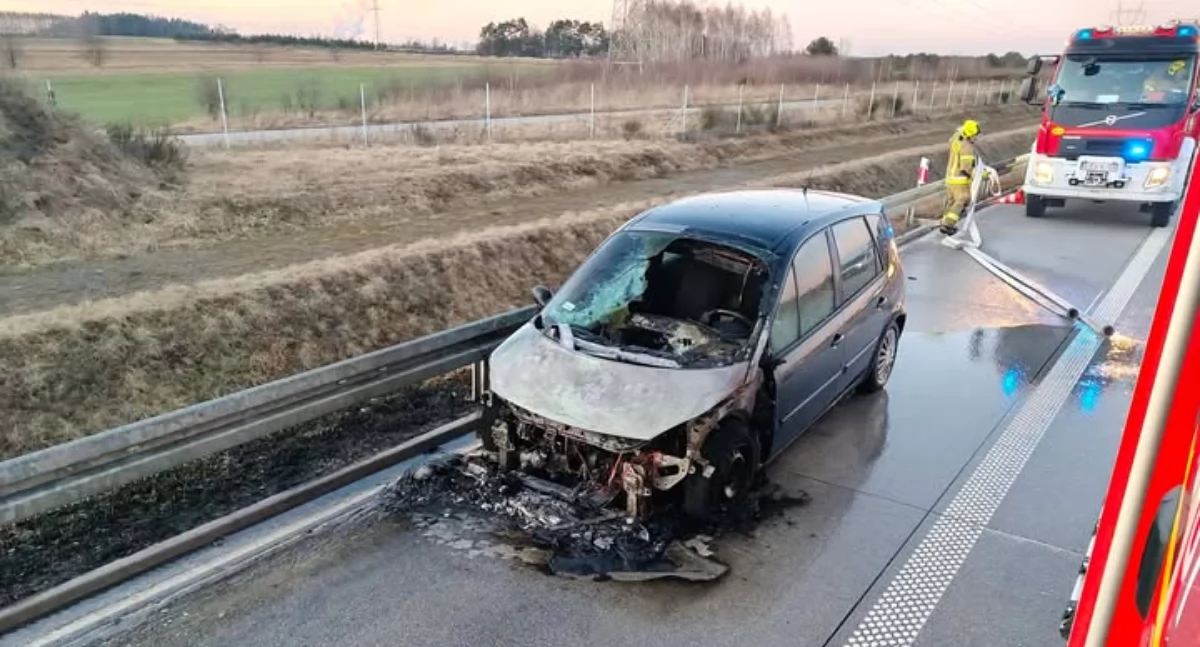 To było zwarcie. Na autostradzie A1 pożar Renault gasiły trzy zastępy straży