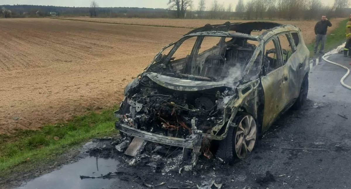 Strażacy wezwani na ulicę Unii Europejskiej do płonącego samochodu. Auto spłonęło doszczętnie