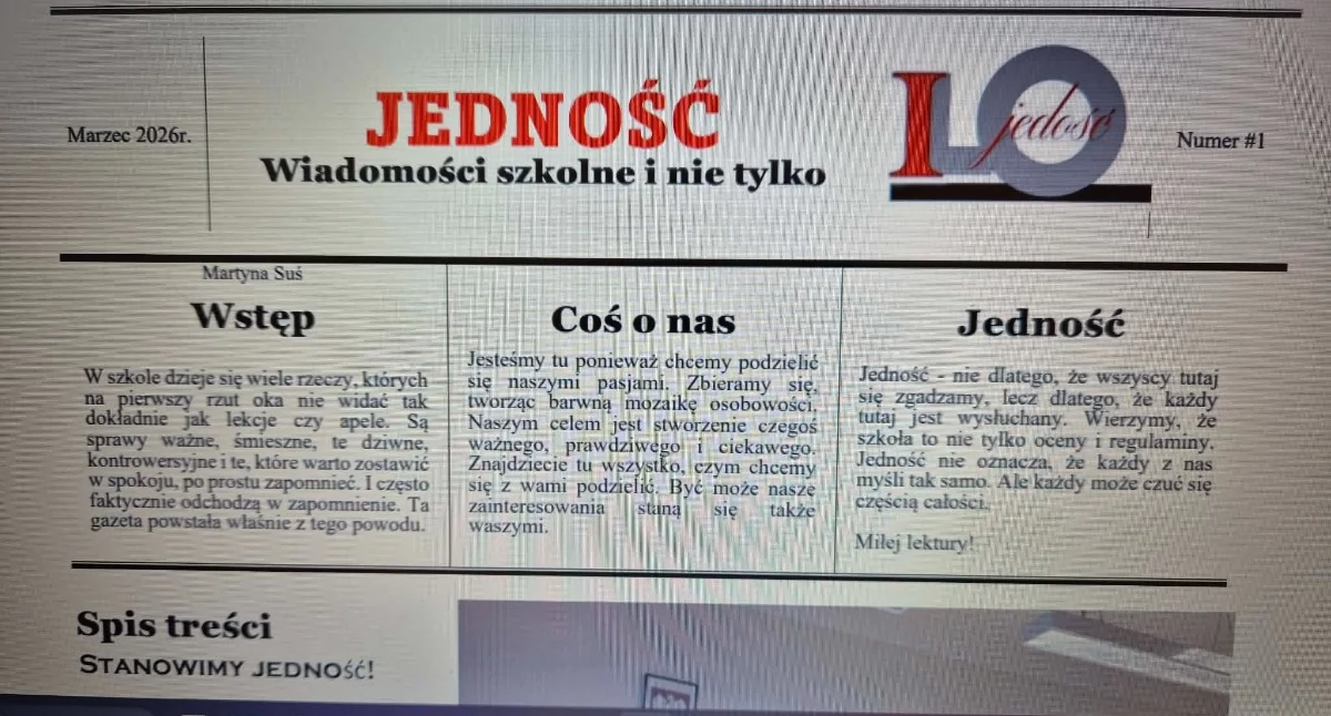Jedność, wiadomości szkolne i nie tylko. Uczniowie I Liceum startują z własną gazetą