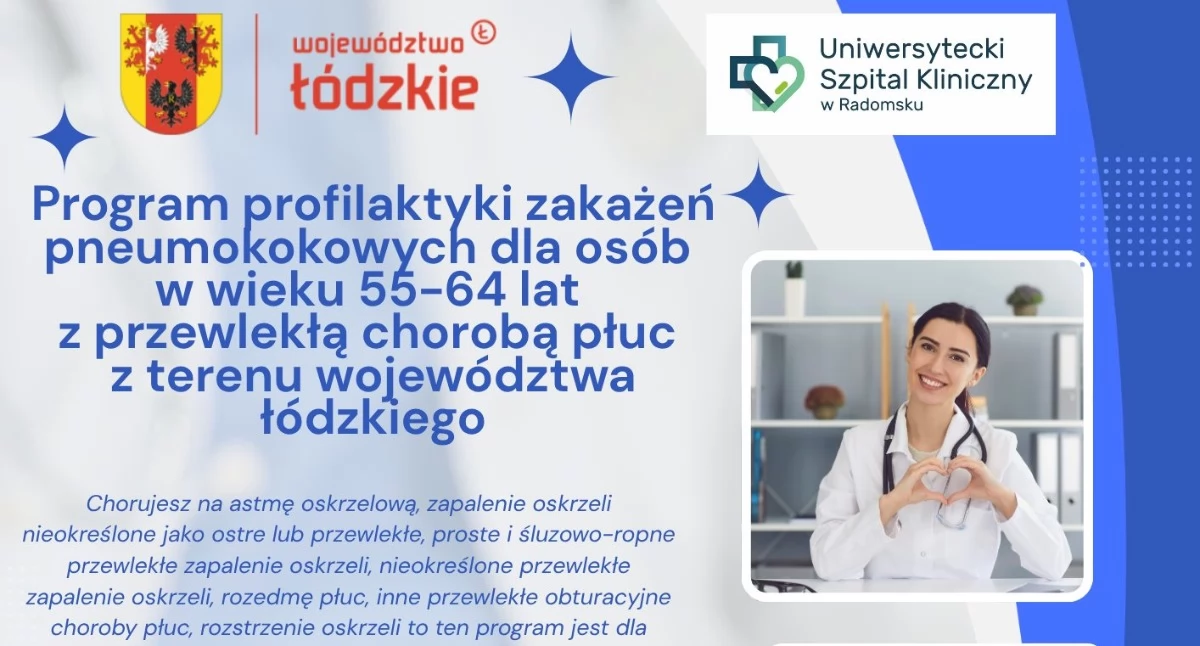 Bezpłatne szczepienia przeciwko pneumokokom w Radomsku dla osób 55–64 lata z chorobami płuc