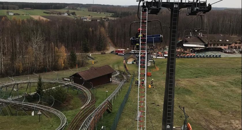 Strażackie ćwiczenia na Górze Kamieńsk z grupą ratowników wysokościowych