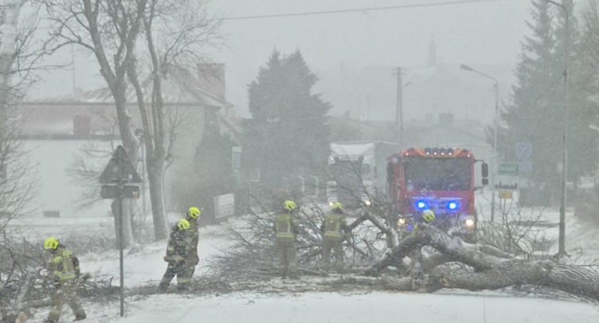 [AKTUALIZACJA] Strażacy usuwali skutki śnieżnej nawałnicy. Do 15.30 wyjechali w sumie 25 razy