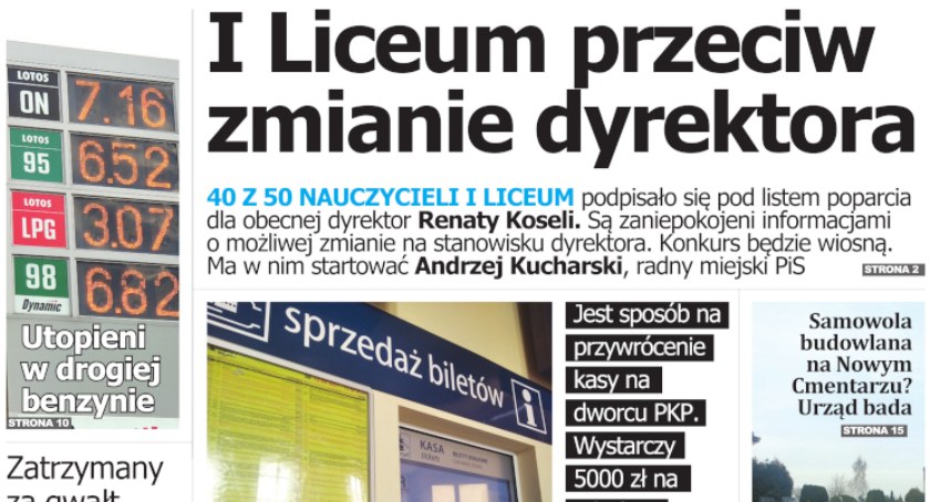 W najnowszej Gazecie: I Liceum przeciw zmianie dyrektora; Jest sposób na kasę PKP; Utopieni w benzynie