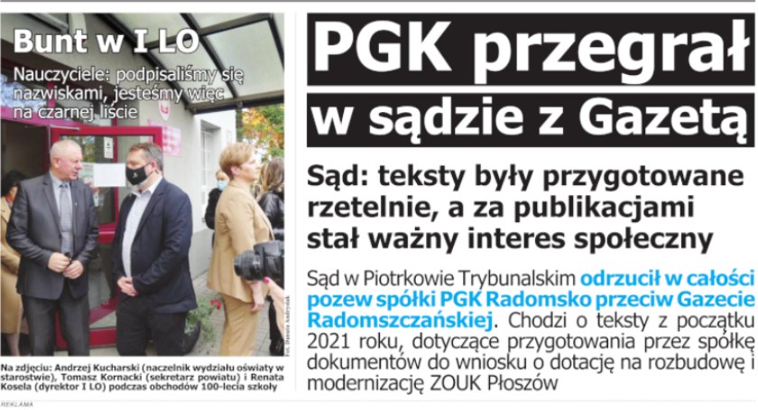 W najnowszej Gazecie: PGK przegrał w sądzie z Gazetą. Artykuły były rzetelne, a interes społeczny ważny