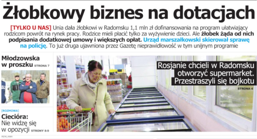 W najnowszej Gazecie: Żłobkowy biznes na dotacjach; Rosjanie chcieli wejść do Radomska; Ciecióra: Nie widzę się po stronie opozycji 