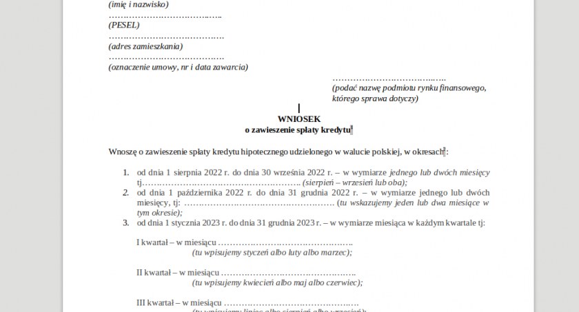 Wakacje kredytowe: jest gotowy wzór wniosku przygotowany przez Rzecznika Finansowego
