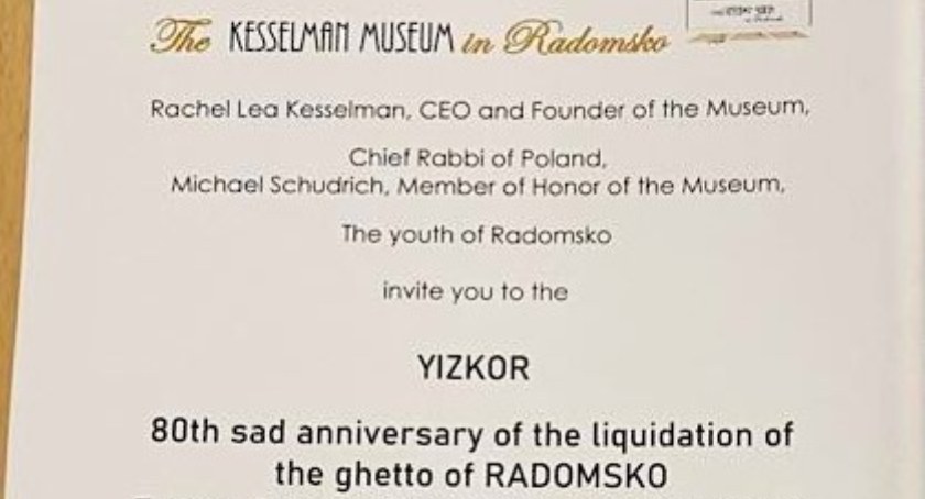 Zapalenie wiecznego płomienia, przemarsz ul. Kościuszki: Naczelny rabin Polski i Kesselman Muzeum organizują w Radomsku obchody likwidacji getta