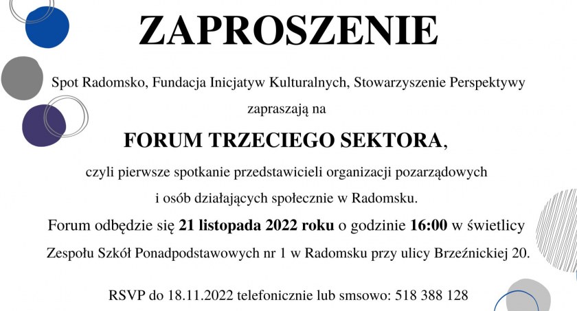 Forum Trzeciego Sektora. Zapraszają Spot Radomsko, FIK oraz Stowarzyszenie Perspektywy