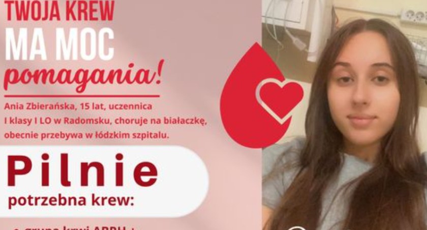 W piątek 16 grudnia w galerii Miejskiego Domu Kultury odbędzie się zbiórka krwi dla Ani Zbierańskiej, która walczy z białaczkązkę