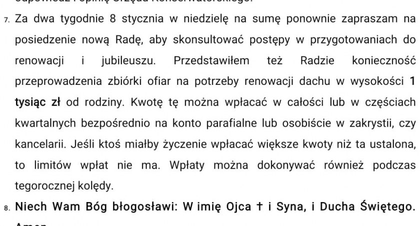 Tysiąc złotych od rodziny na dach kościoła w parafii w Chełmie. Ksiądz dał wybór: Albo jednorazowo albo w kwartalnych ratach