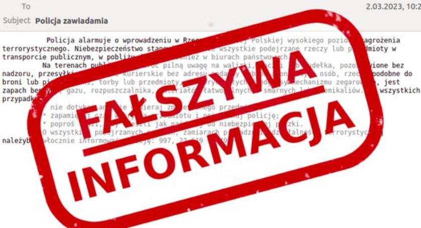 Fałszywa informacja - ktoś podszywa się pod policję i rozsyła podejrzane maile. Dostałeś taki?