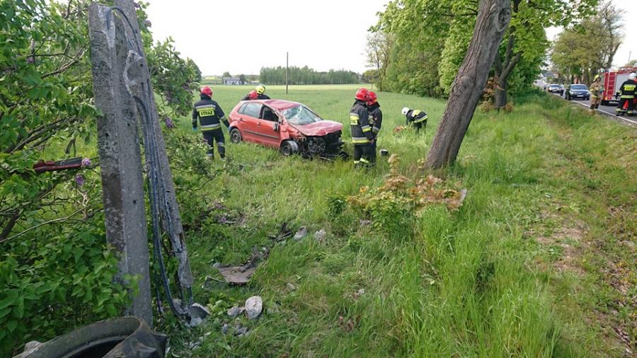 Krzywanice: samochód uderzył w słup energetyczny