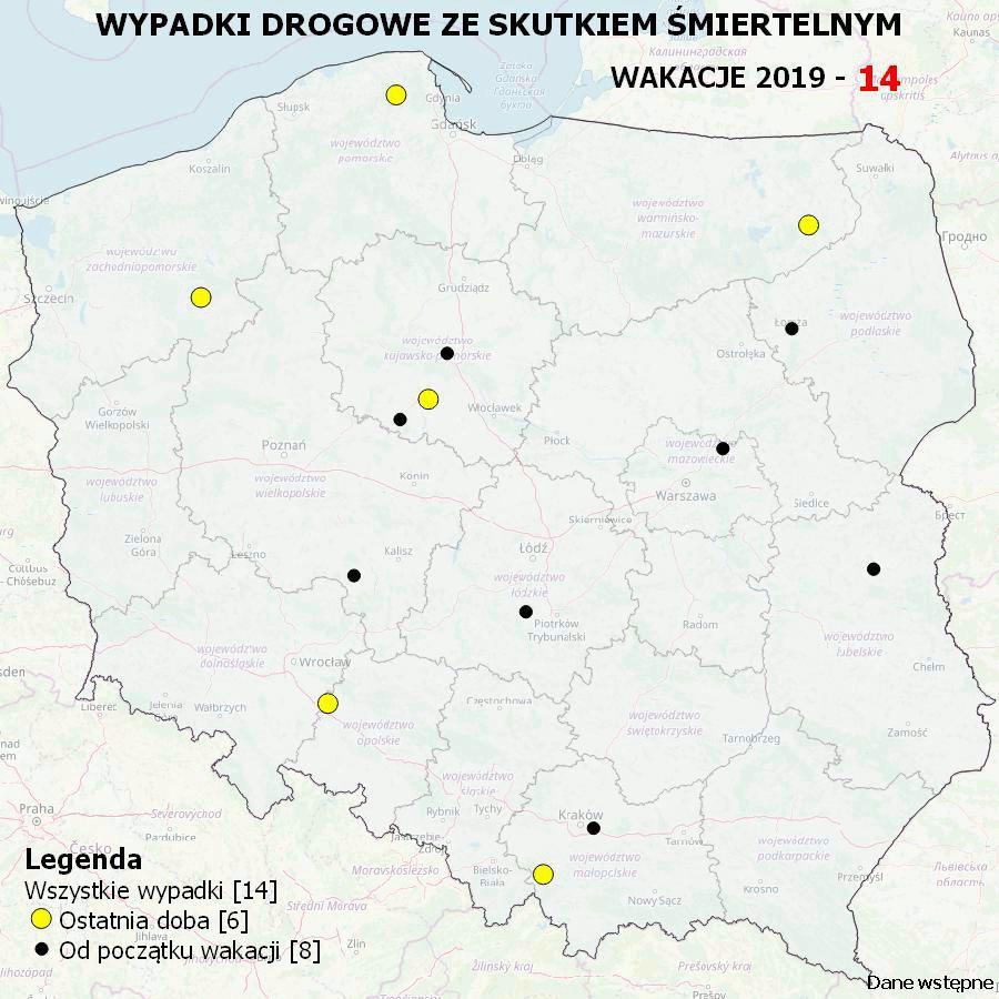 6 wypadków w ciągu doby. Mapa śmiertelnych wypadków w Polsce podczas wakacji