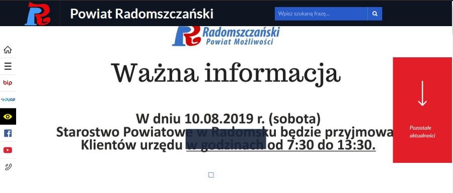 Starostwo Powiatowe pracuje w najbliższą sobotę