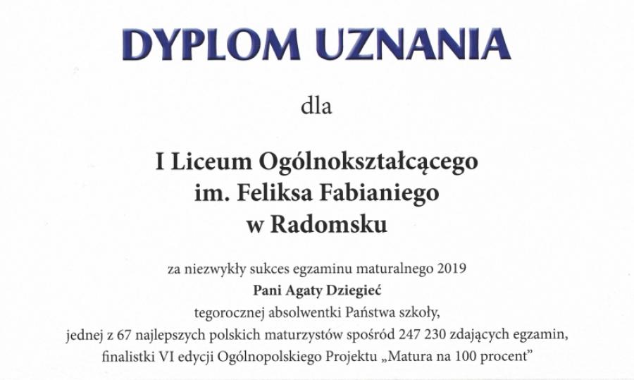 Agata Dziegieć jedną z 67 najlepszych maturzystek w Polsce