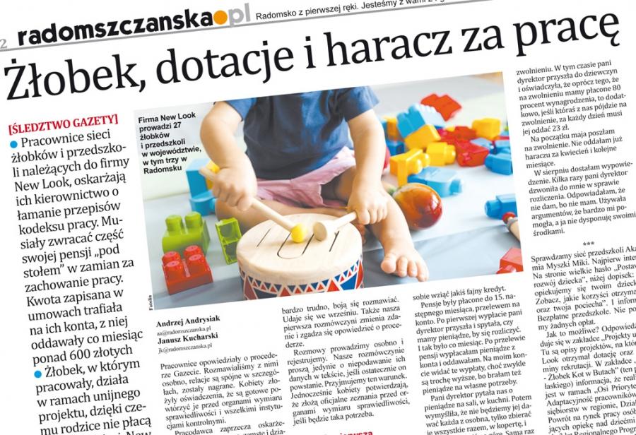 W najnowszej GR: [Śledztwo Gazety] Unijne dotacje, żłobek i haracz za pracę