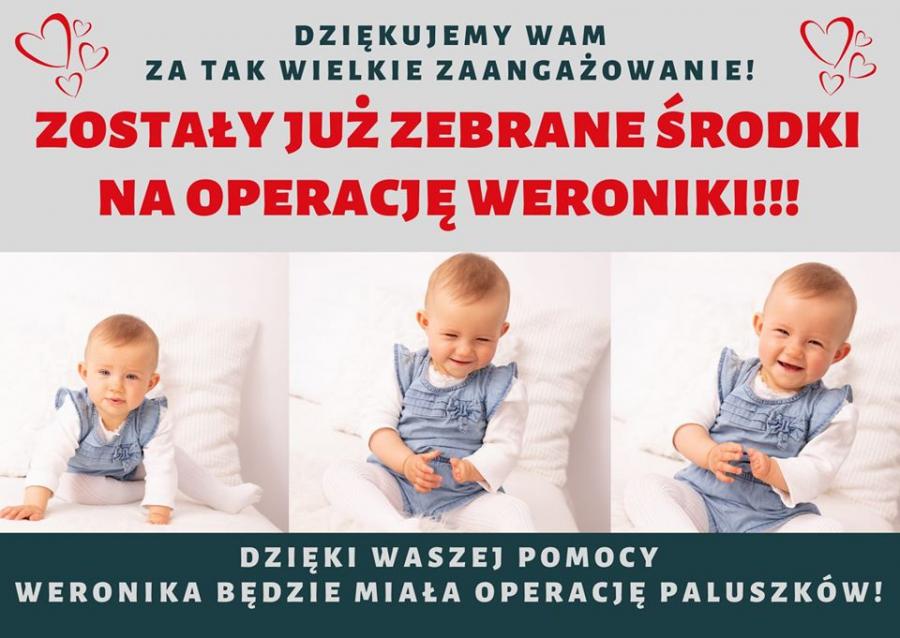 Fundacja Promień Radości informuje: zebrano pieniądze na operację Weroniki
