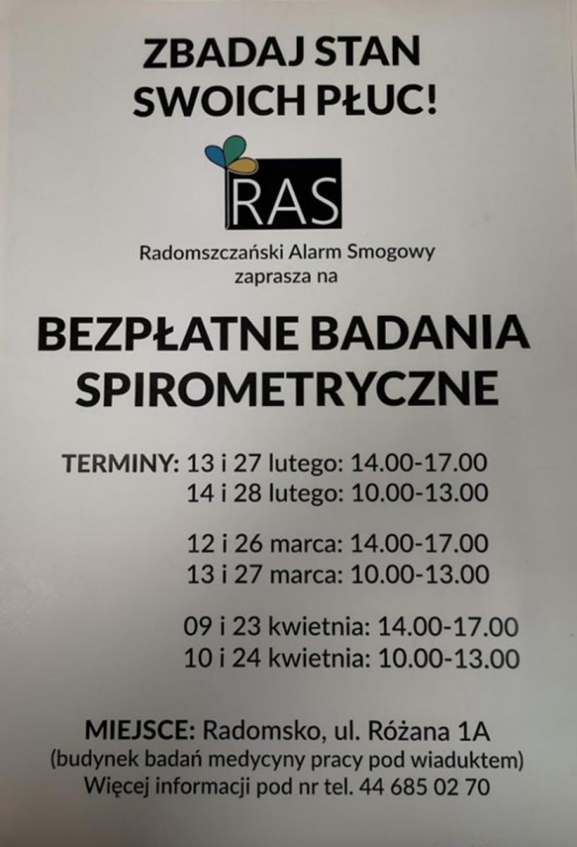 RAS zaprasza na bezpłatne badania spirometryczne