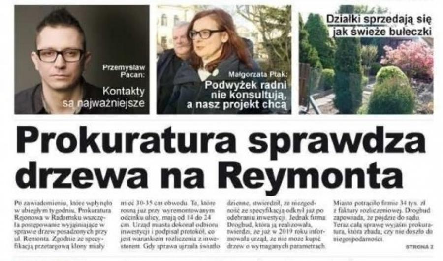 [W najnowszej Gazecie] Prokuratura sprawdza drzewa przy Reymonta