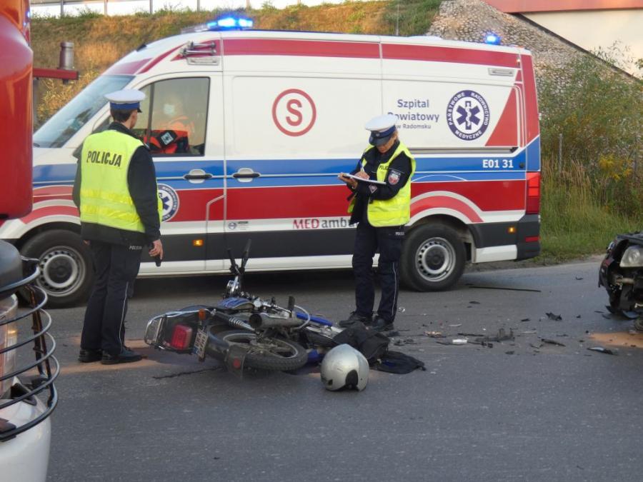 Wypadek na ulicy Krasickiego. Motocyklista trafił do szpitala