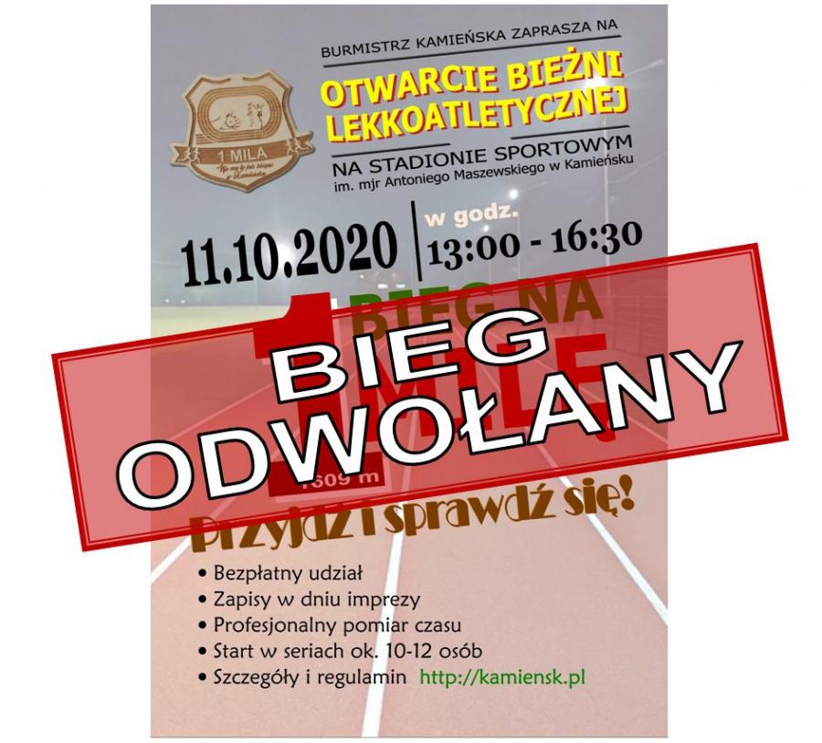 Bieg na 1 Milę w Kamieńsku został odwołany ze względu na koronawirusa