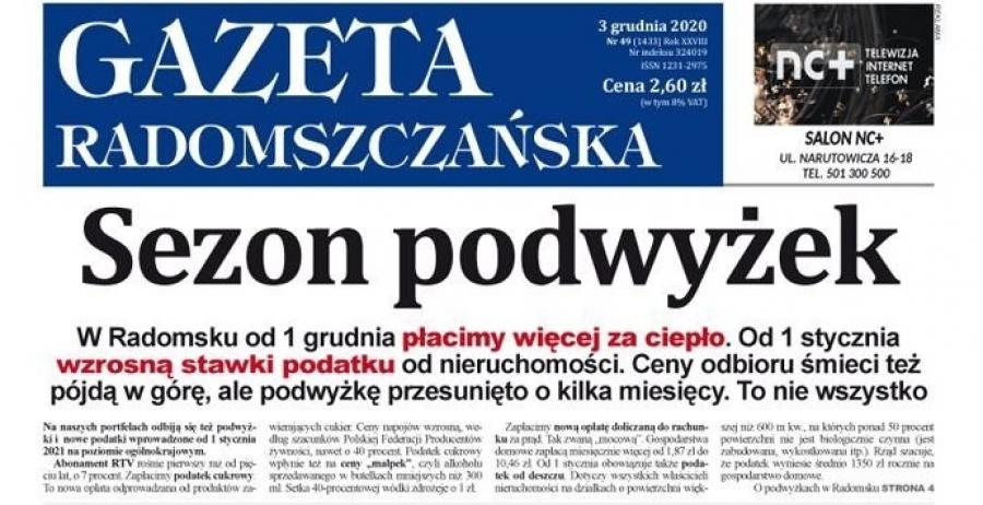 Gazeta Radomszczańska, pełne wydanie nr 49 z 3 grudnia 2020 r. W formacie PDF