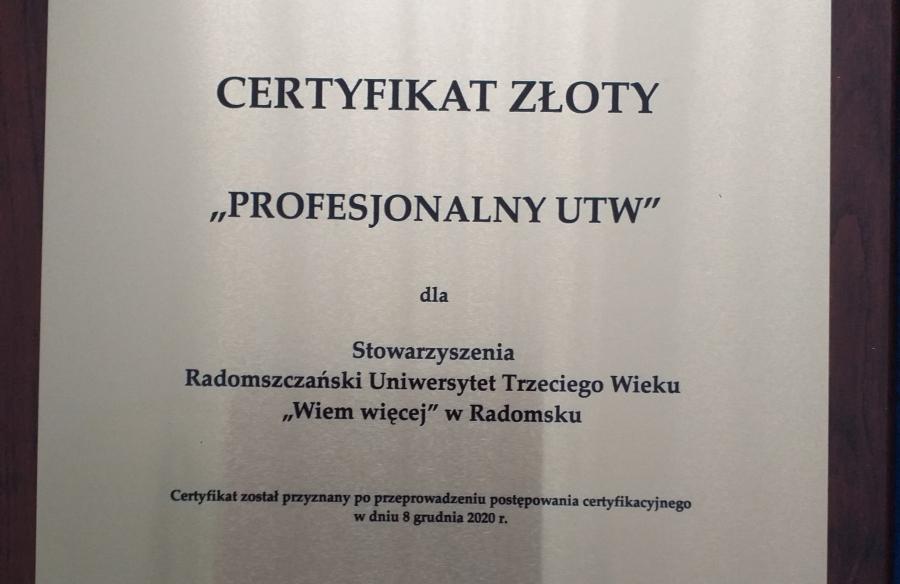 RUTW już nie srebrny, a złoty. Właśnie otrzymał certyfikat, który to potwierdza