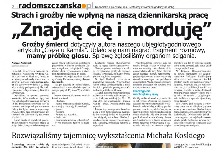 Już wiadomo, kto groził śmiercią dziennikarzowi Gazety Radomszczańskiej