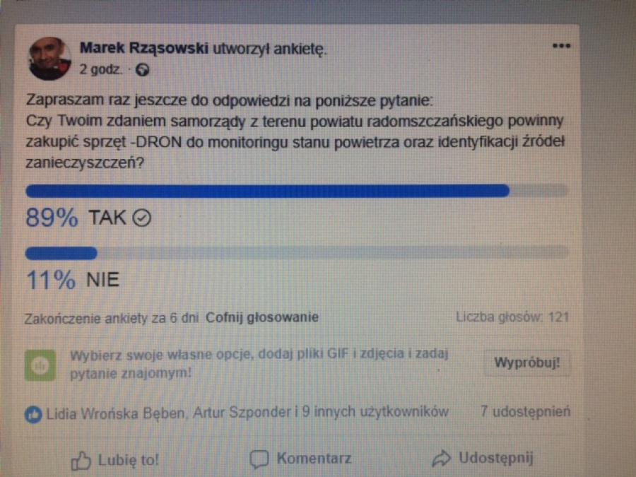 Radny Rząsowski pyta o smog: chcecie drona? Wypowiedzcie się i zagłosujcie